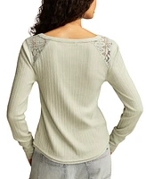 Lucky Brand Women's Cloud Lace Mix Henley Top