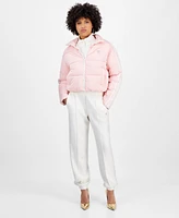 Guess Women's Jean Mock-Neck Zip-Front Puffer Jacket