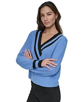 Dkny Jeans Women's Varsity V-Neck Relaxed Sweater - XQL