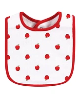 Hudson Baby Infant Girl Cotton Bib and Headband, Apple, 0-6 months