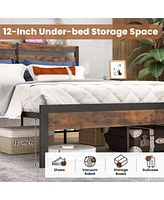 Sugift Queen Size Bed Frame with Charging Station and Storage Headboard
