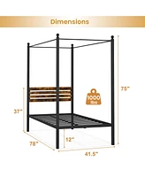 Sugift Twin Size Canopy Bed Frame with Under Bed Storage