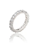 Suzy Levian New York Sterling Silver Cubic Zirconia Round Baguette Cluster Eternity Band