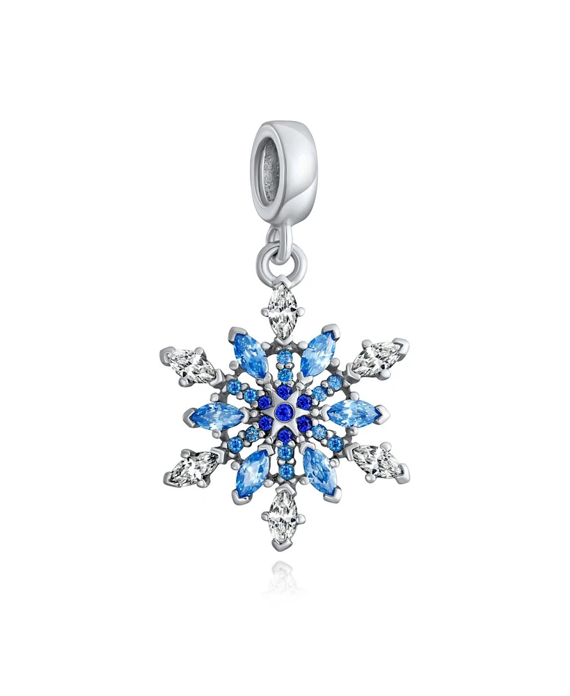 Bling Jewelry Winter Blue Crystal Dangle Snowflake Bead Charm .925Sterling Silver