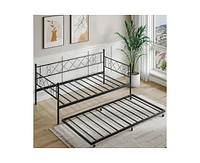 gaomon Twin Metal Daybed with Trundle, Premium Steel Slat Support, Space Saving Trundle Sofa Bed for Living Room