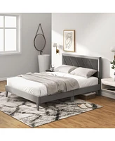 Sugift Queen Platform Bed with High Headboard and Wooden Slats