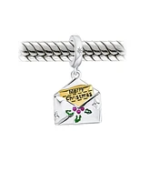 Bling Jewelry Saying Merry Christmas Holly Envelope Dangle Charm .925 Sterling Silver