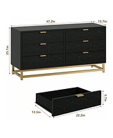 gaomon Dresser For Bedroom, Large 6 Drawer Dresser Organizer With Golden Metal Handle And Legs, Modern Chest Of Drawers, Large Dresser For Closet