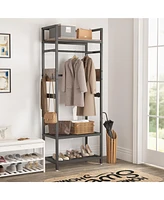 Tribesigns ndustrial Hall Tree Garments Rack with Shelf and Hanging Rod,Freestanding Closet Organizer