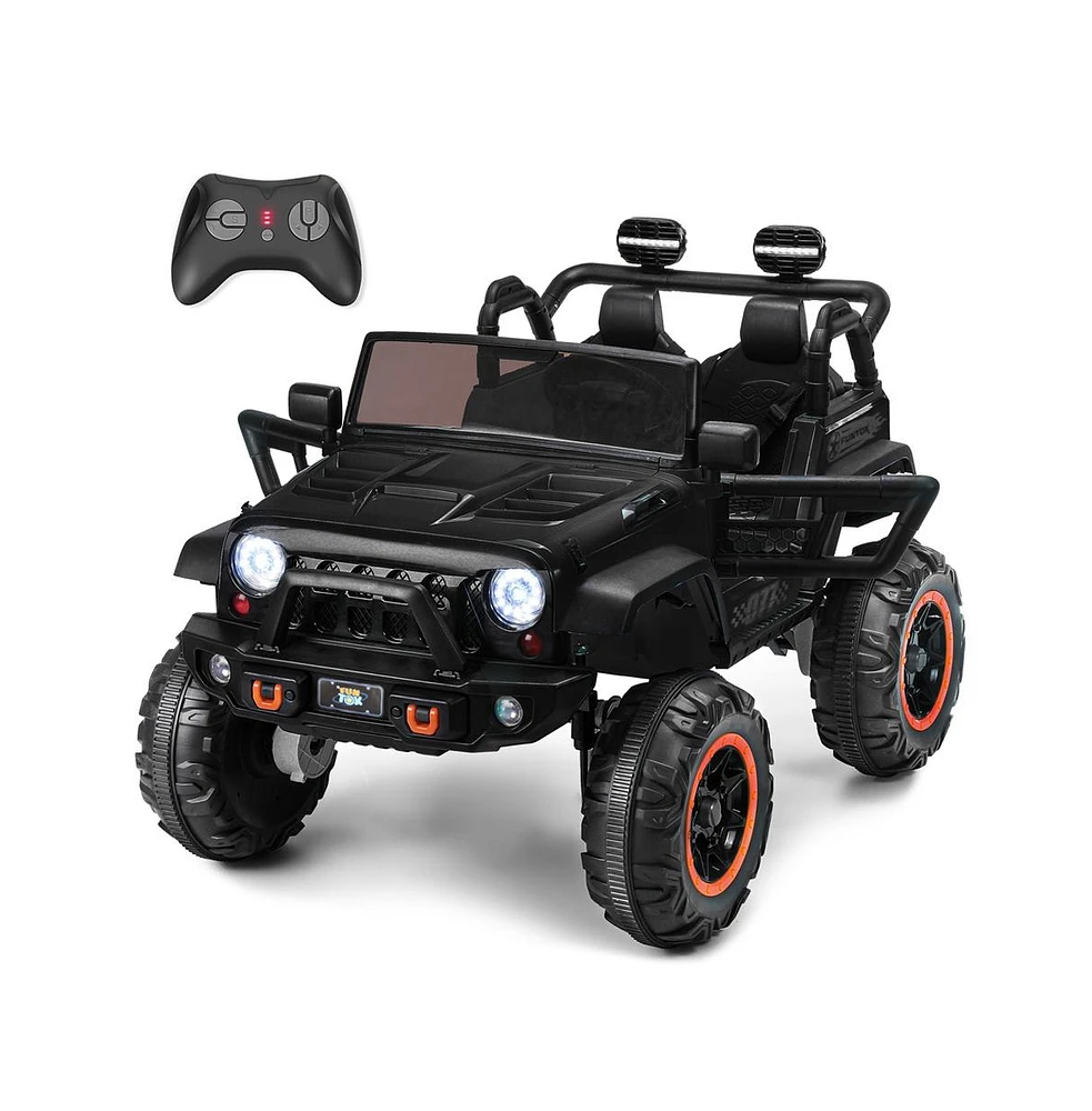 Funtok 24V 7AH 2 Seater Kids Electric Ride on Car,4WD Battery Powered Motor Truck Vehicle with Remote Control,Spring Suspension,Led Lights,MP3 Player,