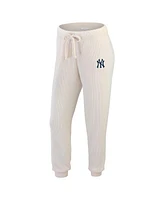 Wear by Erin Andrews Women's Oatmeal New York Yankees Plus Rib-Knit Long Sleeve T-Shirt Pants Lounge Set