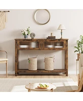 gaomon Entryway Table, Wood Console Table with 2 Glass Drawers