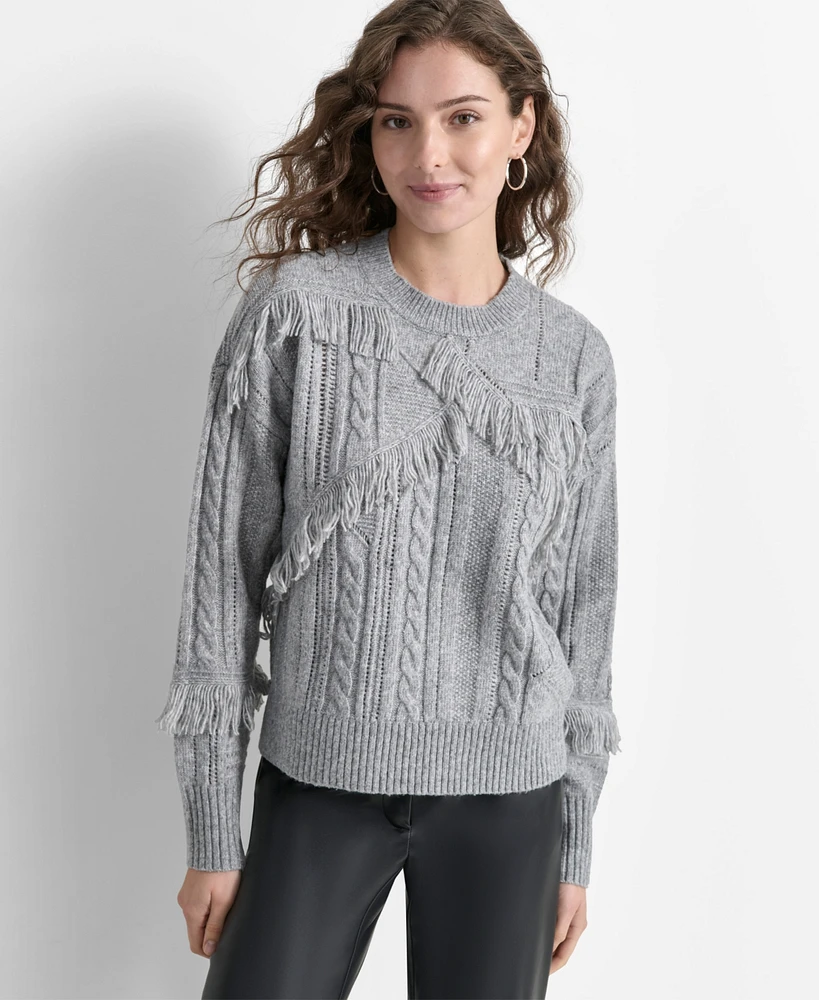 Dkny Women's Fringed Mixed-Stitch Sweater