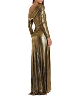 Mac Duggal Women's Long Sleeve Off The Shoulder Metallic Gown