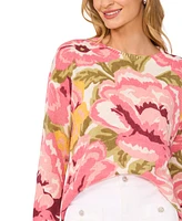 CeCe Women's Bold Roses Patterned Crewneck Sweater