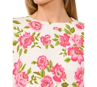 CeCe Women's Valentina Floral Crewneck Sweater