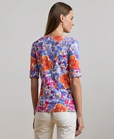 Lauren Ralph Petite Floral Stretch Cotton Boatneck Tee