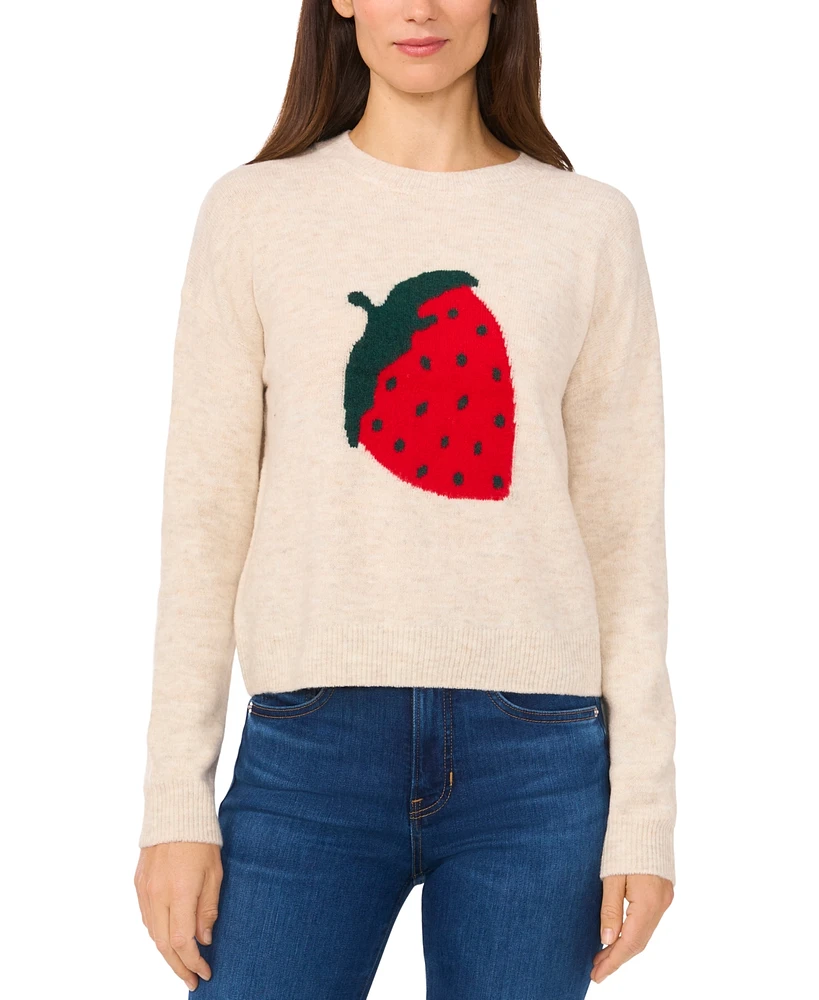 CeCe Women's Strawberry Intarsia Long-Sleeve Sweater