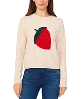 CeCe Women's Strawberry Intarsia Long-Sleeve Sweater