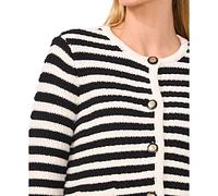 CeCe Women's Striped Patch-Pocket Cardigan Sweater