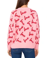 CeCe Women's Love Jacquard Crewneck Sweater