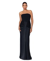 Betsy & Adam Petite Strapless Drape-Front Satin Gown