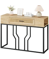 gaomon Console Table, Sofa Tables Rattan Entryway Table with Storage Drawer