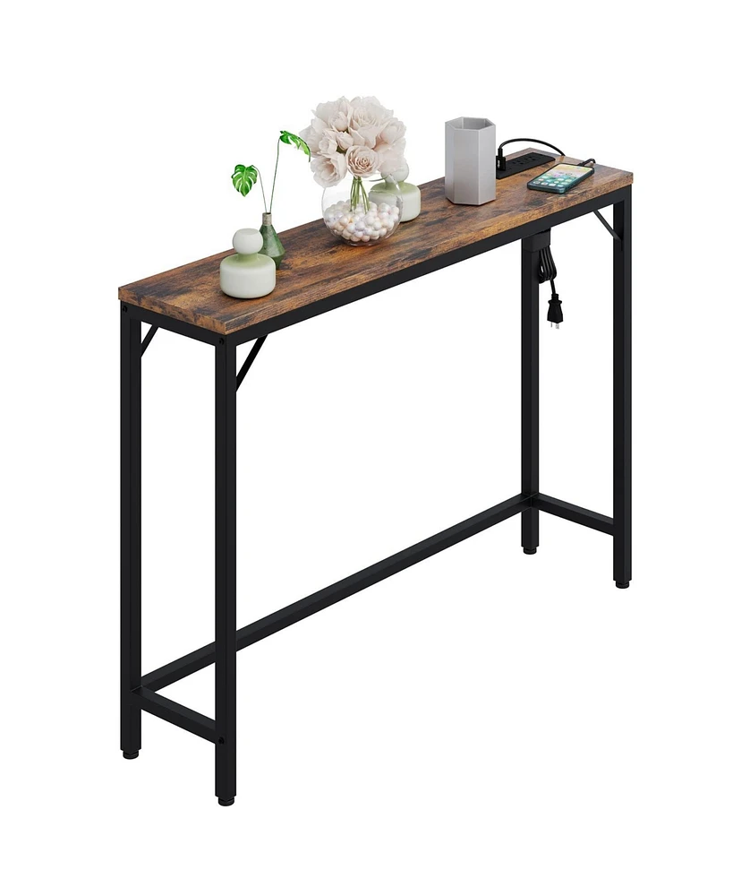 gaomon Console Table with Power Outlets & Usb Ports, Narrow Sofa Table with Charging Station