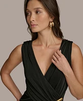 Donna Karan New York Women's Faux-Wrap Embellished Gown