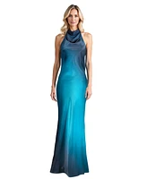 Betsy & Adam Women's Ombre Sleeveless Draped Halter Gown