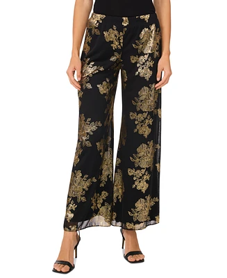 Msk Women's Glitter Chiffon Wide-Leg Pull-On Pants