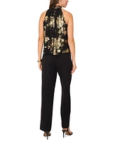 Msk Petite Floral Metallic Sleeveless Keyhole Top