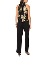 Msk Women's Mock-Neck Metallic Floral Sleeveless Top