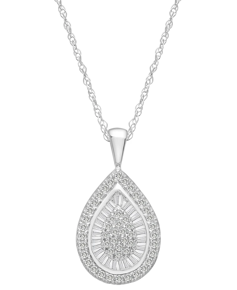 Diamond Cluster Pear-Shape 18" Pendant Necklace (1/2 ct. t.w.) in 14k White Gold, Exclusively at Macy's