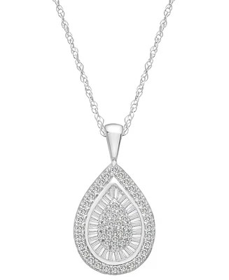 Diamond Cluster Pear-Shape 18" Pendant Necklace (1/2 ct. t.w.) in 14k White Gold, Exclusively at Macy's