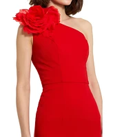 Mac Duggal Women's Crepe One Shoulder Flower Detail Midi Dress