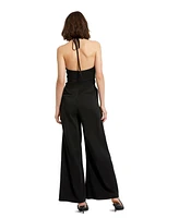 Mac Duggal Women's Crepe Halter Neck Flower Detail Jumpsuit