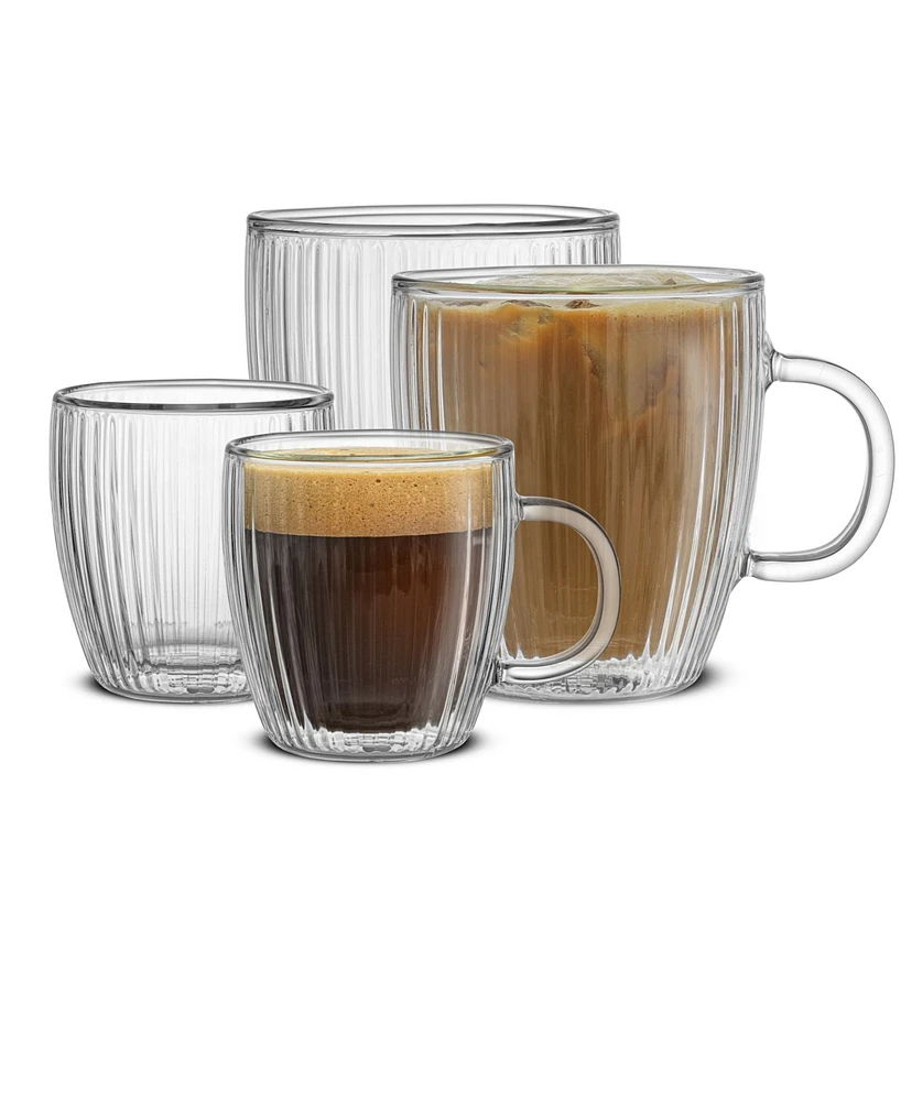 JoyJolt Fluted Savor Double Wall Espresso Coffee Glasses, Set of 4