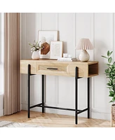 gaomon Console Table Rattan Sofa Tables Narrow Entryway Table with Drawer and Storage