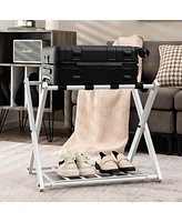Costway Set of Folding Metal Luggage Rack Suitcase Shoe Holder Hotel Guestroom withShelf