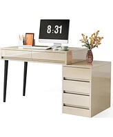 Tribesigns Gloss Desk with 5 Drawers, Modern Home Office Desk with Storage Drawers and Printer Stand, Reversible Computer Desk Vanity Desk for Bedroom