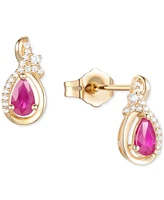 Emerald (1/2 ct. t.w.) & Diamond (1/10 Pear Drop Earrings 14k Gold (Also Ruby Sapphire)