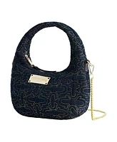 True Religion Women's Quilted Denim Hobo Bag with Gold Detailing