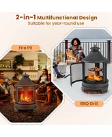 Sugift 30 Inch Outdoor Fire Pit Chiminea with Grill for Garden Bbq