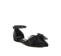 Rag & Co Clarice Sheer Bow Detail Glitter Flat Sandals