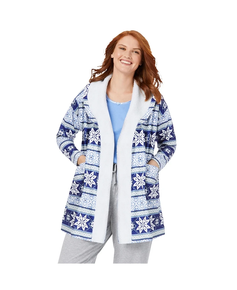 Dreams & Co. Women's Plus Sherpa Lined Collar Microfleece Bed Jacket