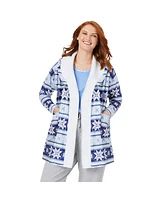 Dreams & Co. Women's Plus Sherpa Lined Collar Microfleece Bed Jacket