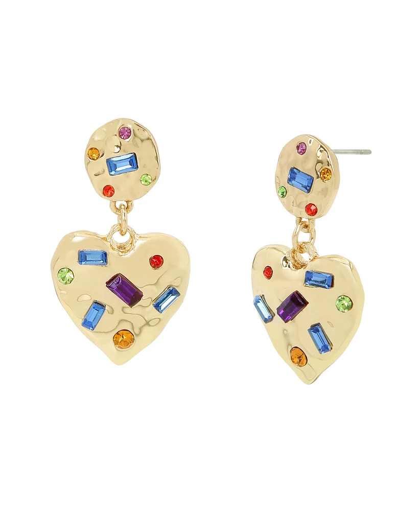 Steve Madden Faux Stone Gem Heart Drop Earrings