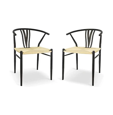 Mid-Century Modern Hand-Woven Paper Rattan Dining Chairs – Set of 2 Stylish Side Chairs