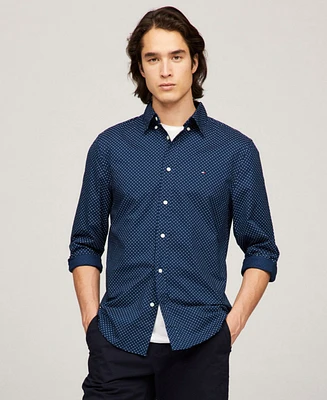 Tommy Hilfiger Men's Long Sleeve Button-Front Dot Print Flex Poplin Shirt